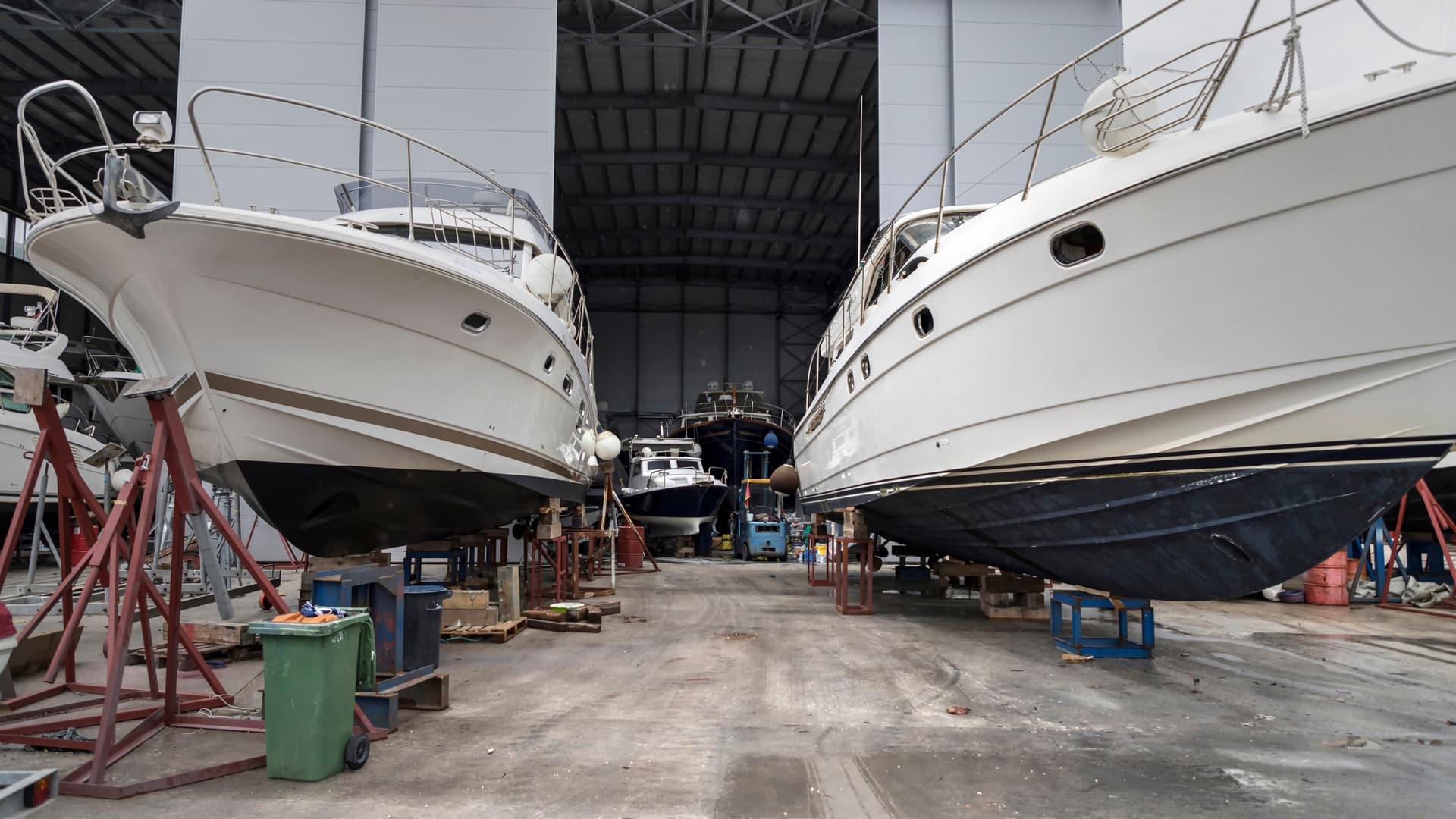 Boats blocked for off-season yard work (representative imagery)