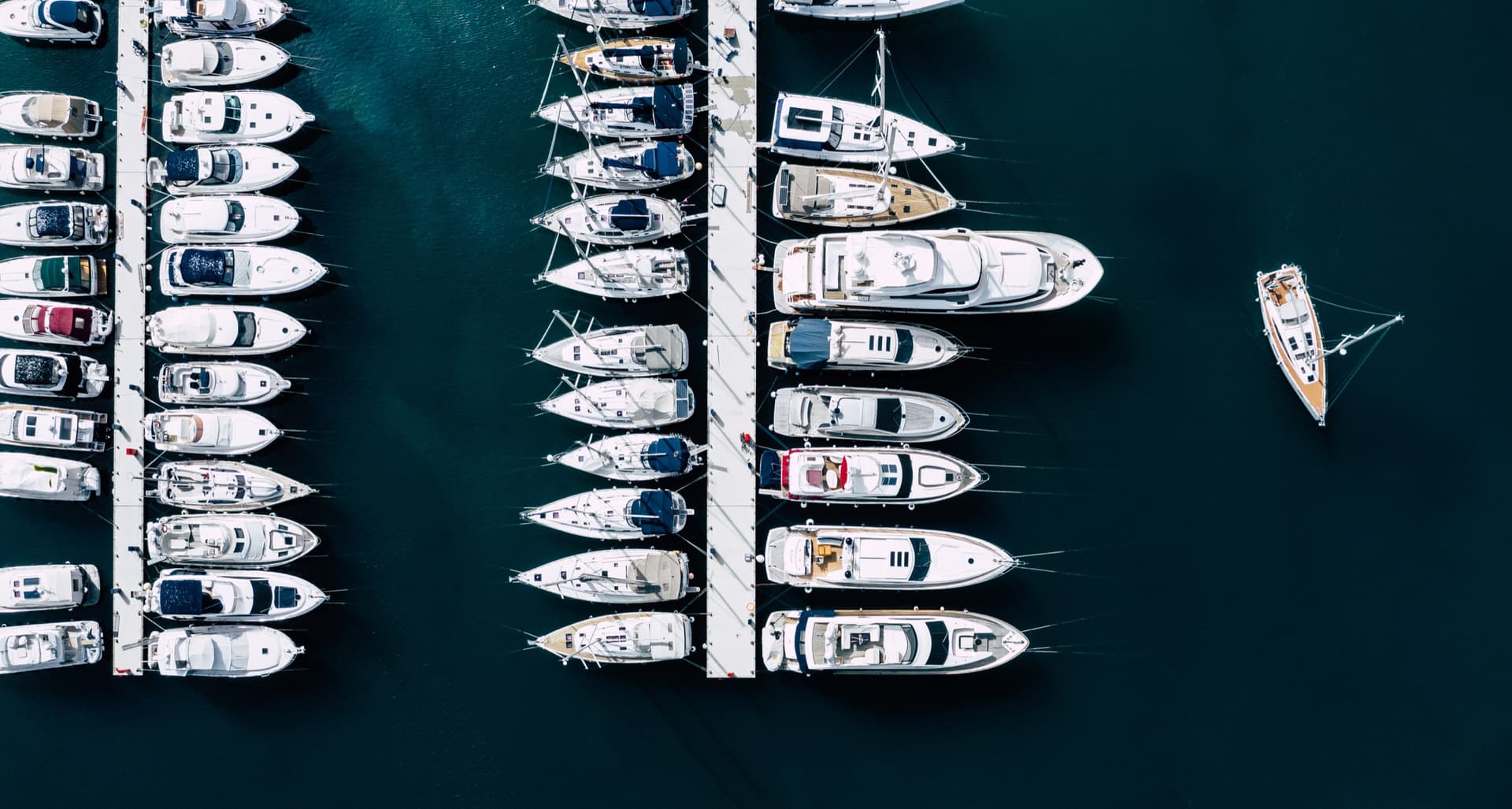 Representative aerial view of a waterfront marina