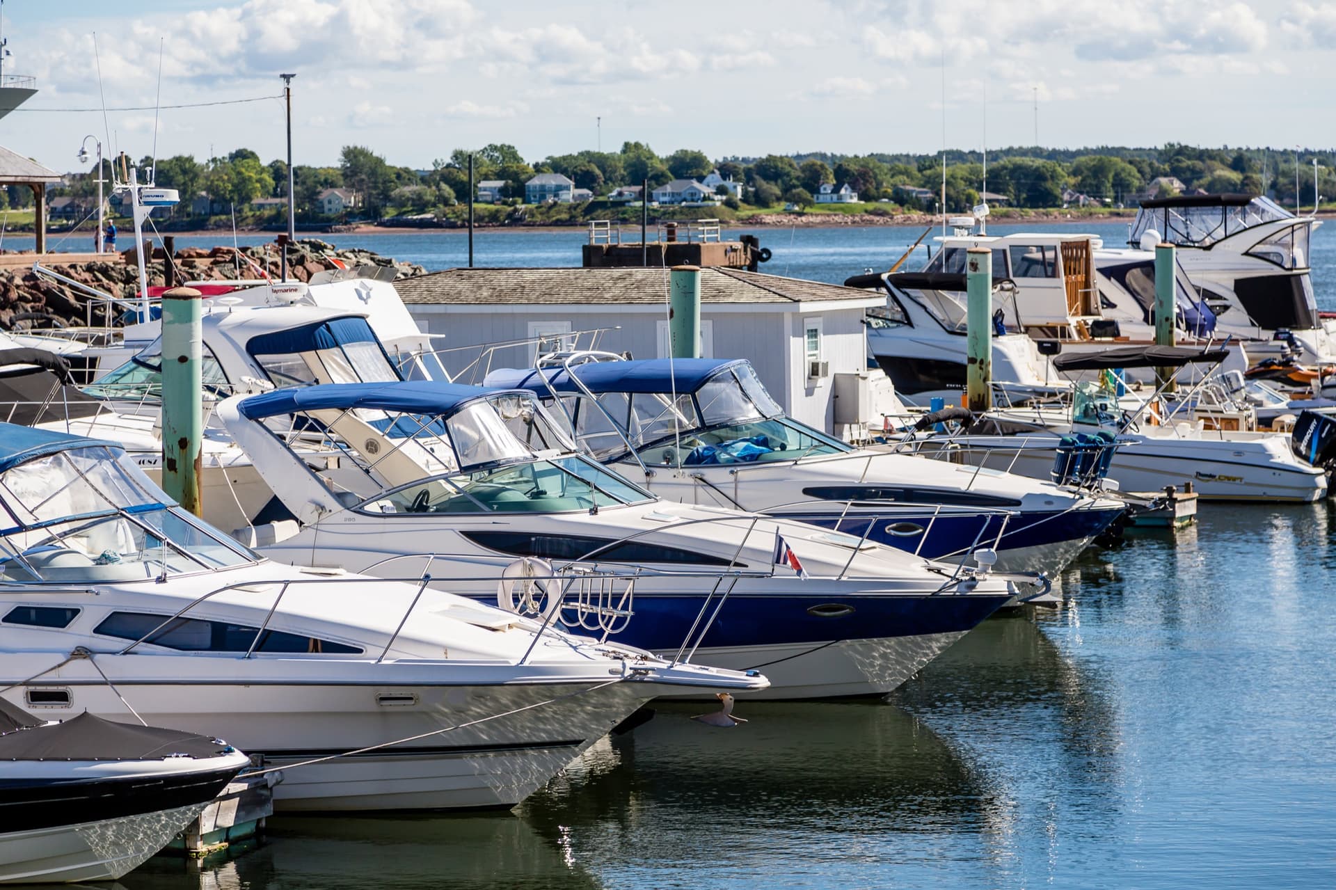 Representative view of boats moored along marina slips